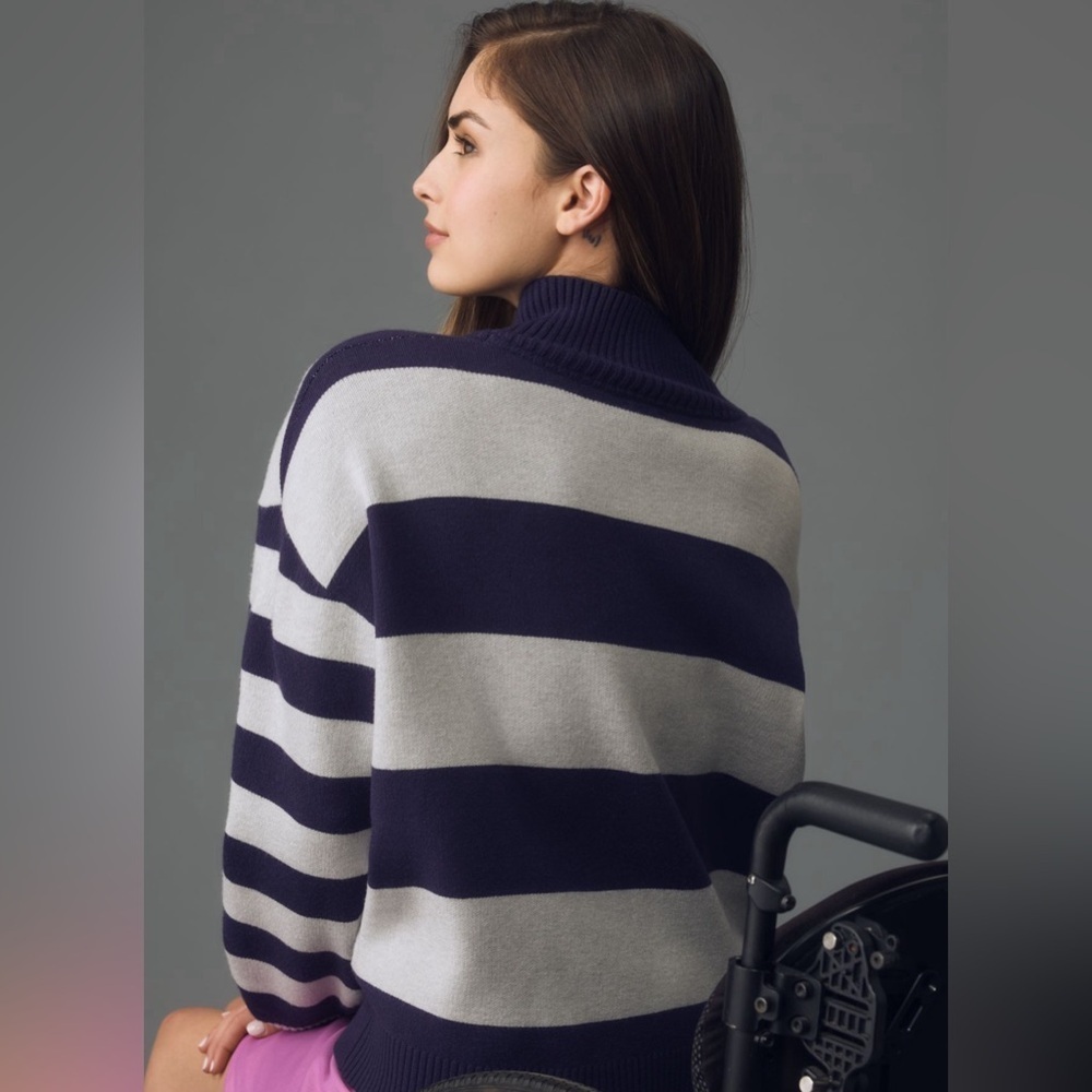 NWT! Anthropologie Maeve The Montana Mock-Neck Half-Zip Sweater Purple Grey 🎬